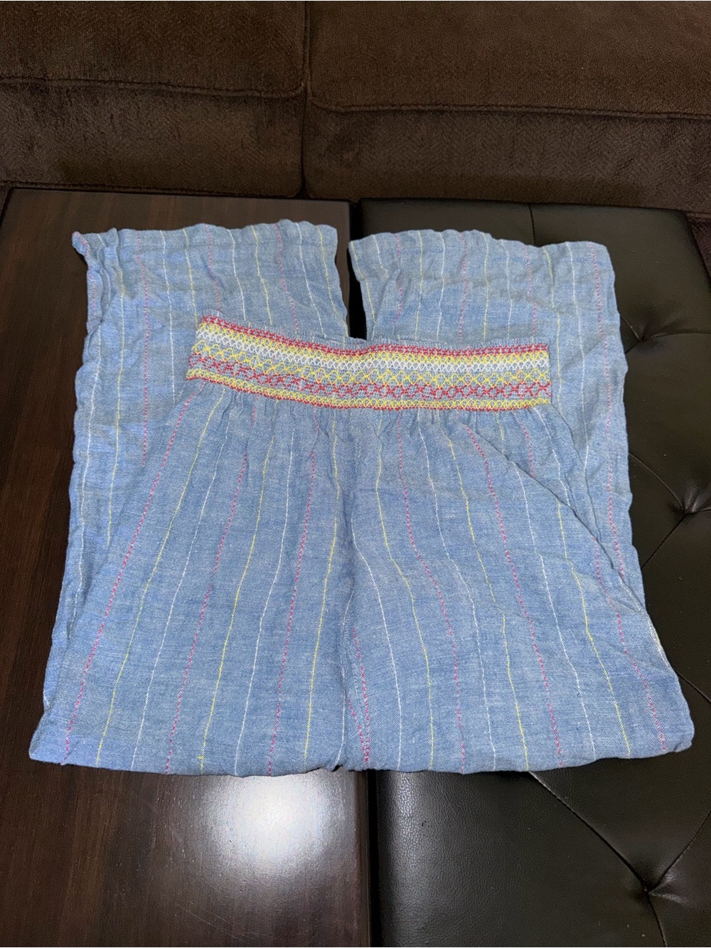Indigo Rein Light Blue Wide Leg Pants with Colorful Smocked Waist Linen Blend